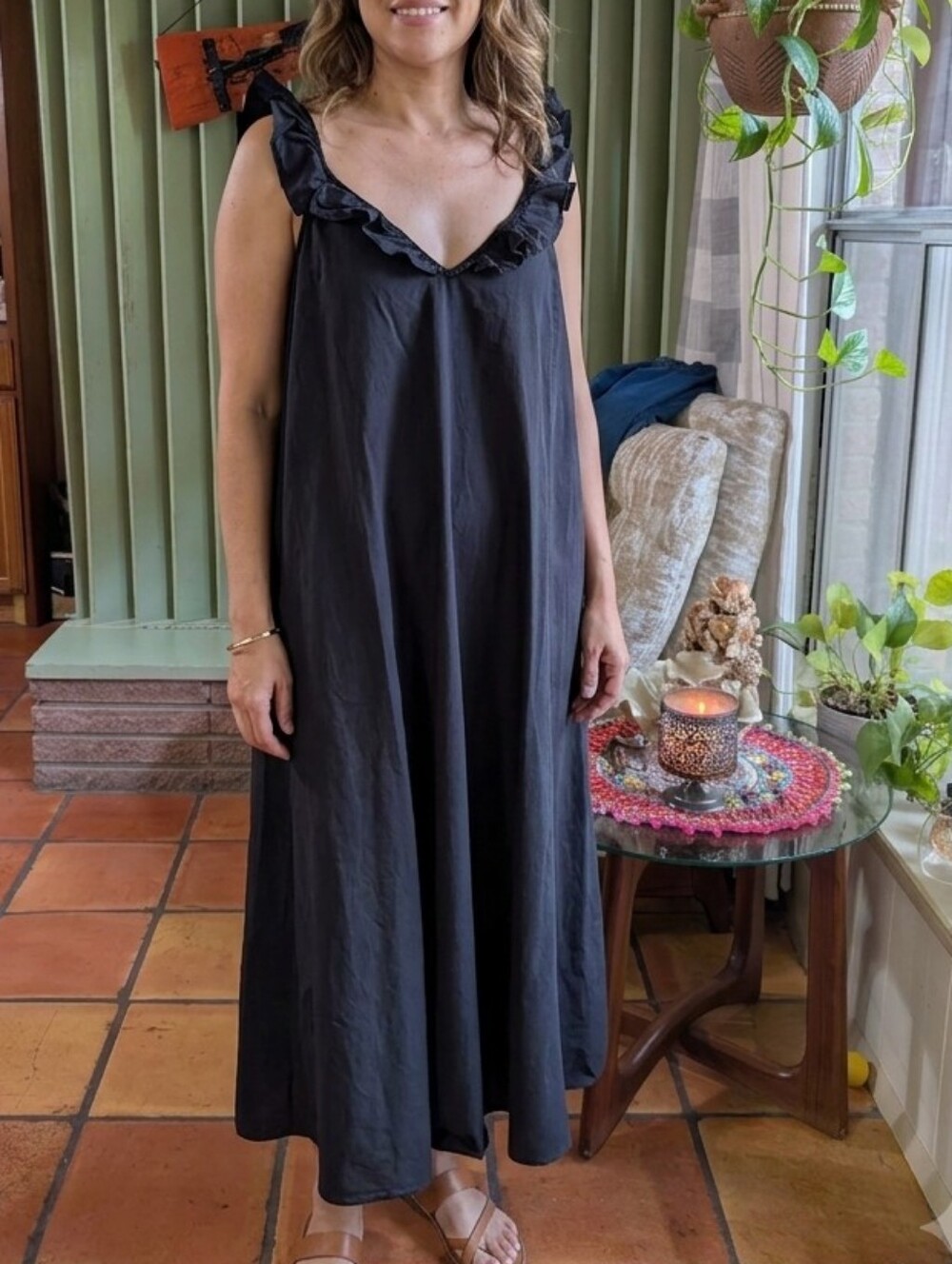 H&M Ruffle Sleeve Black Cotton Dress.